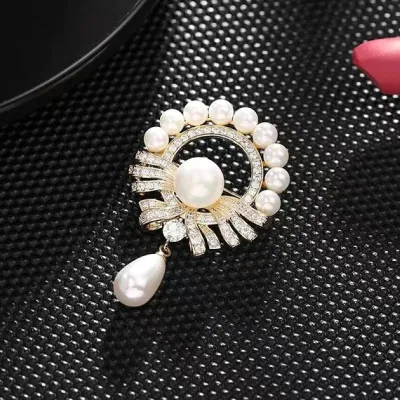 Zircon Water Drop Pearl Brooch Pin